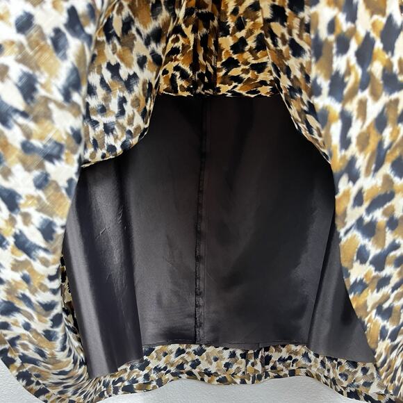 Talbots Vintage Skirt Leopard Print Black Brown Silk Linen Blend Sz 8 Mobwife - Picture 3 of 14